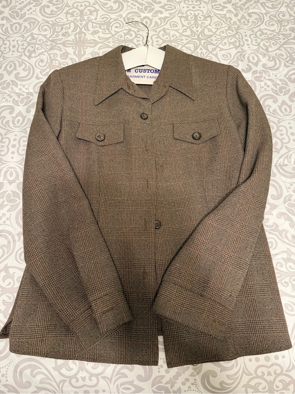 Tailored Brown Plaid Button-Front Blazer